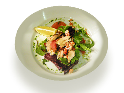 Smoked Salmon with crayfish, pink grapefruit, mixed salad and herb oil dressing